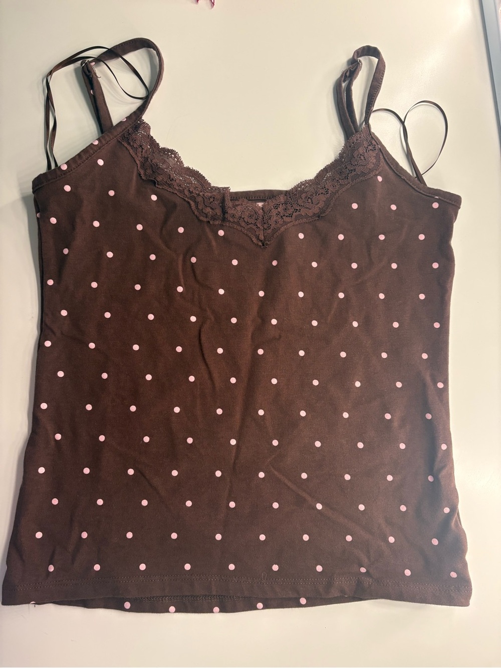 Brown Polka Dot Lace-Trim Camisole